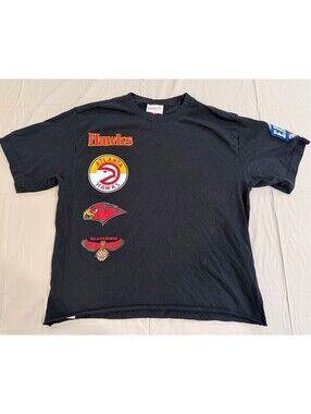 Mitchell & Ness Atlanta Hawks T Shirt Mens XL Logo History NBA Black 2024
